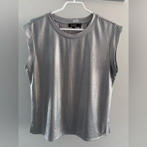 Badgley Mishka Metallic Silver Sleeveless Top
